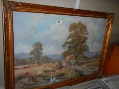 A gilt framed rural scene on canvas signed Don Vaughan. COLLECT ONLY.