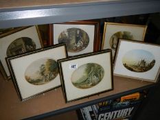 A set of 6 framed and glazed oval prints, one marked Le Blond USA.