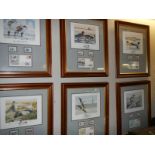 A set of six framed and glazed bird prints with first day covers.