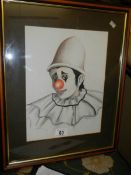 A framed and glazed study of a clown signed P McKenna.