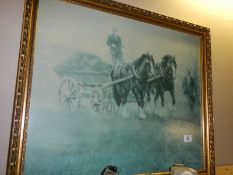 A gilt framed farming scene with hay cart. COLLECT ONLY.