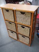 A pine framed six drawer chest with raffia drawer fronts. COLLECT ONLY.