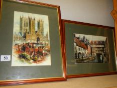 Two framed and glazed Lincoln scenes.