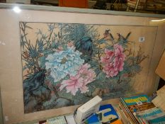 A signed large framed and glazed Chinese painting. COLLECT ONLY.
