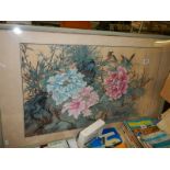 A signed large framed and glazed Chinese painting. COLLECT ONLY.