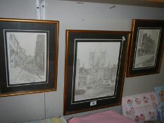 Three old framed and glazed scenes of Lincoln.