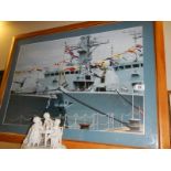 A framed and glazed battle ship print. COLLECT ONLY.