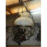 An oil lamp style ceiling lamp. COLLECT ONLY.