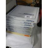 A quantity of Ampex audio mastering tapes.