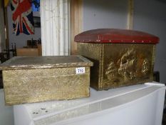 Two brass coal boxes.