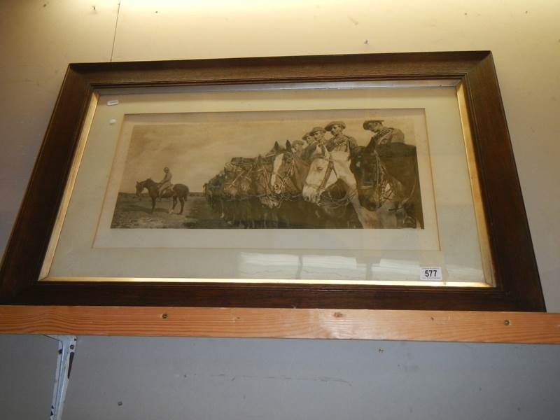 An early framed and glazed print featuring Confederate soldiers.