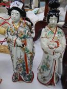 Two good quality Chinese female figures with embossed painting.