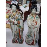 Two good quality Chinese female figures with embossed painting.