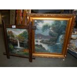 A gilt framed and an oak framed paintings of waterfalls, COLLECT ONLY.