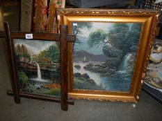A gilt framed and an oak framed paintings of waterfalls, COLLECT ONLY.