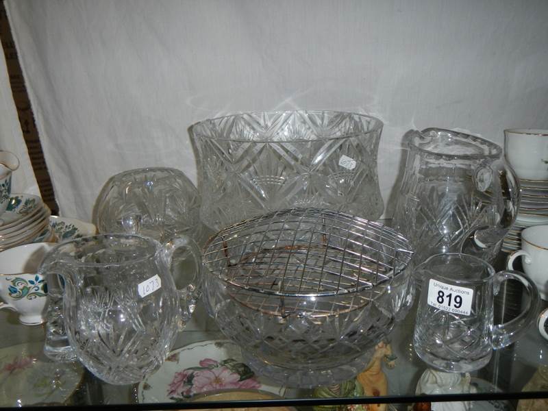 A shelf of glass ware.