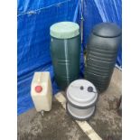 4 plastic container vessels including 2 large water butts