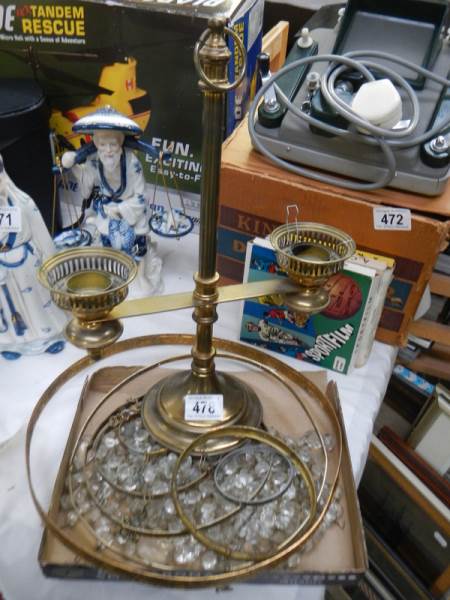 A brass and glass three ring chandelier and a table lamp. COLLECT ONLY. - Image 2 of 2