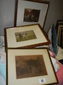 A framed and glazed Lincoln print and two hunting prints.