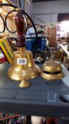 A brass school bell & 1 other