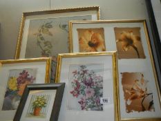 A quantity of framed and glazed floral prints, COLLECT ONLY.