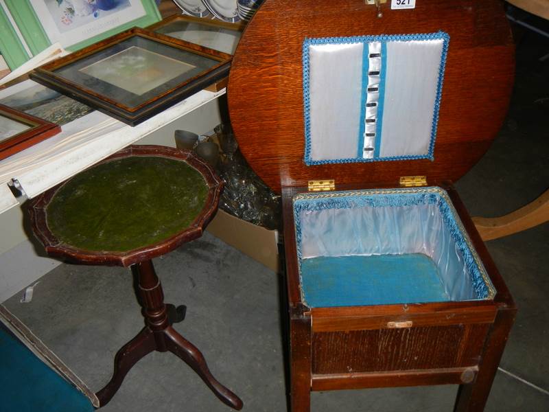 An old sewing table and a tripod wine table. COLLECT ONLY.