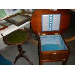 An old sewing table and a tripod wine table. COLLECT ONLY.