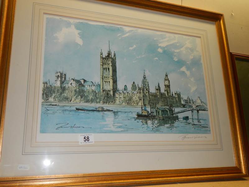 A framed and glazed signed print of London, COLLECT ONLY.