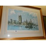 A framed and glazed signed print of London, COLLECT ONLY.
