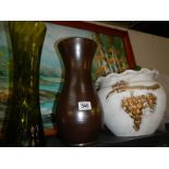 A shelf of assorted ceramics including vase, jardiniere etc.,