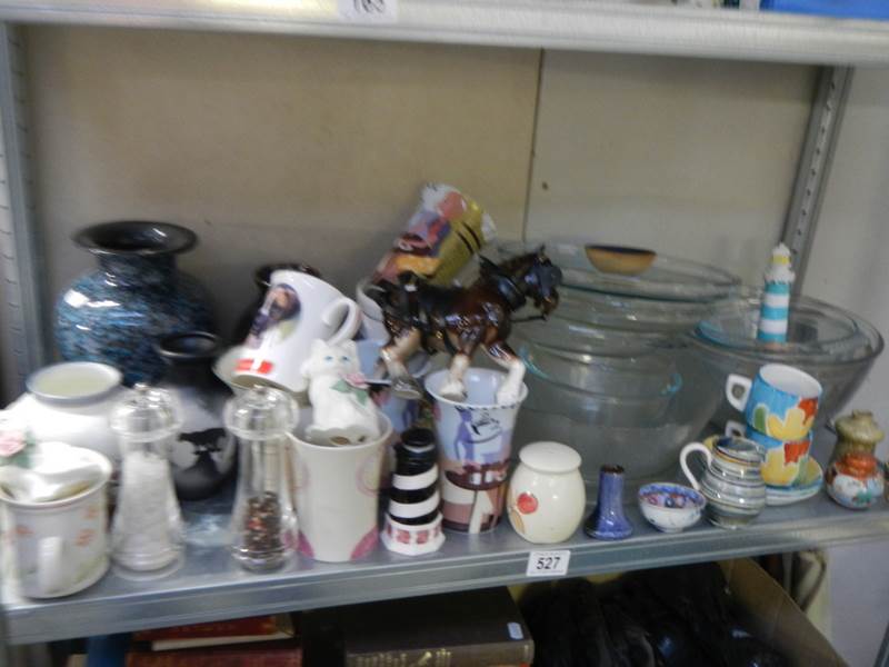 A mixed lot of ceramics and glass ware (one shelf).