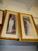 A pair of gilt framed prints of ladies, 34 x 59 cm.