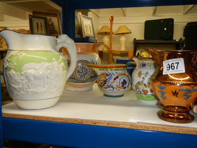A Waring & Gillows Spode jug a/f, A Wedgwood John Peel jug and other 19/20th century jugs. - Image 2 of 2