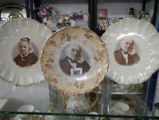 A Vintage Gladstone and Mrs Gladstone wall plates and one other.