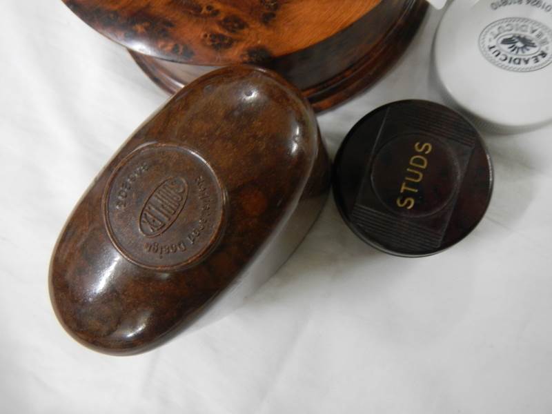 A vintage walnut bottle coaster, Souplex shaving container etc., - Image 2 of 2
