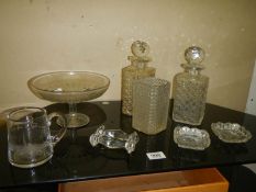A mixed lot of glass ware including decanters.