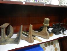 A mixed lot including cast iron shoe lasts, brass toffee thermometer etc.,