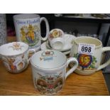 Two Shelley King George coronation mugs and two others.
