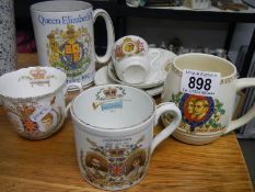 Two Shelley King George coronation mugs and two others.
