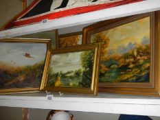 A quantity of gilt framed oil on board rural scenes, COLLECT ONLY.