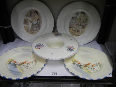 Two Burleigh ironstone 'Naughty Nineties' plates, 2 Parrot company coronet ware hand painted plates