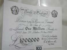 A fantasy Bank of England one million pound note.