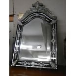 A Venetian style bevel edged and engraved mirror. COLLECT ONLY.