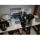 A mixed lot of kitchen utensils including juicer, scales etc.,