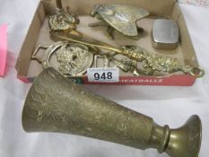A vintage Benson & Hedges pocket ashtray, a quantity of brassware including clown shoe horn,