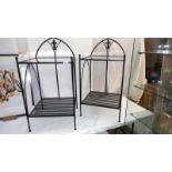 A pair of wrought iron display units with glass shelves, shelf height 47cm x 48cm x 69cm, Back
