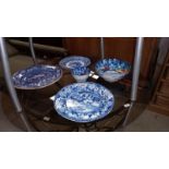 2 Chinese bowls & 3 Victorian blue & white plates