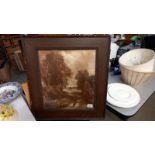 An Edwardian oak framed picture of sheepdog and sheep 59cm x 54cm COLLECT ONLY