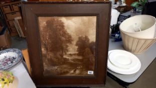An Edwardian oak framed picture of sheepdog and sheep 59cm x 54cm COLLECT ONLY