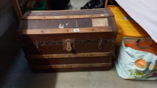 A vintage wood bound dome top steamer trunk COLLECT ONLY